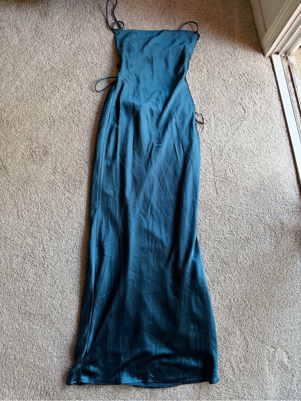 Princess Polly Teal Satin Maxi Slip Dress with Side Ties